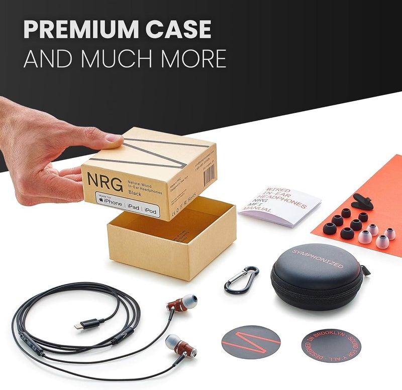 Symphonized iPhone Earphones Wired Deep Bass Sound, 3D Sound, Microphone Volume Control, 90% Noise Cancelling, Bubinga Wooden with Lightning (Apple MFI Certified), iPhone SE to 14 Earbuds (Black) - Image 5